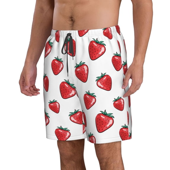 Uemuo Hand Drawn Strawberry Pattern Men's Swim Trunks Hawaiian Beach Bathing Suit Swimsuits Beach Quick-Dry Shorts with Pockets-3X-Large