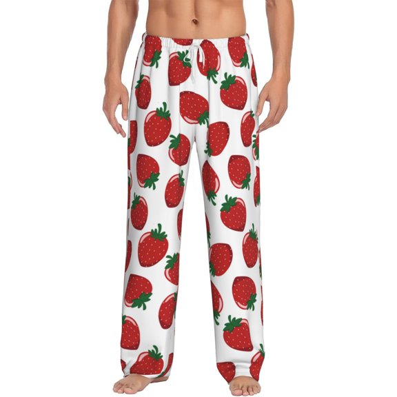 Uemuo Hand Drawn Strawberry Pattern Men's Wide Leg Palazzo Lounge Pants with Pockets Light Weight Loose Comfy Casual Pajama Pants-Medium