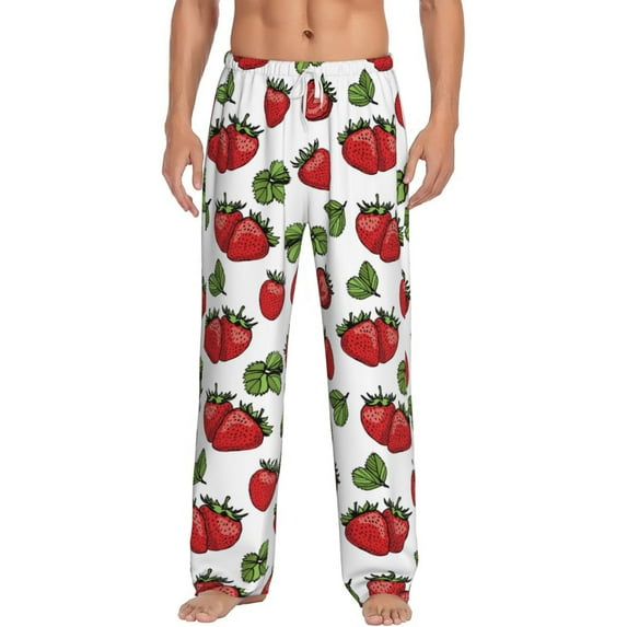 Uemuo Hand Drawn Strawberry Pattern Men's Wide Leg Palazzo Lounge Pants with Pockets Light Weight Loose Comfy Casual Pajama Pants-X-Large