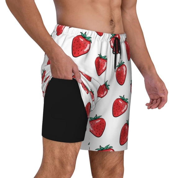 Uemuo Hand Drawn Strawberry Pattern Mens Swim Trunks Quick Dry Board Shorts with Mesh Lining, Stretch Beach Shorts Quick Dry No-Chafing Board Shorts-XX-Large