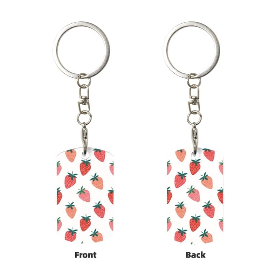 Uemuo Hand Drawn Strawberry Pattern Rectangular Metal Keychain - Durable, Stylish, and Personalized Key Ring for Men and Women,Engraved Keychain,Gift Slim Sturdy Keychain