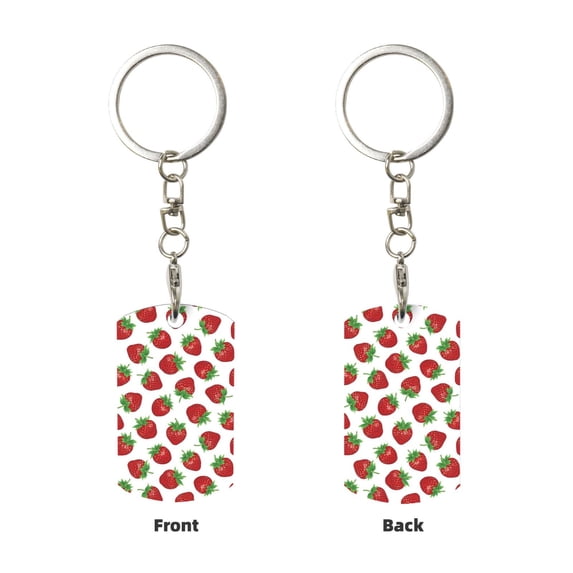 Uemuo Hand Drawn Strawberry Pattern Rectangular Metal Keychain - Durable, Stylish, and Personalized Key Ring for Men and Women,Engraved Keychain,Gift Slim Sturdy Keychain