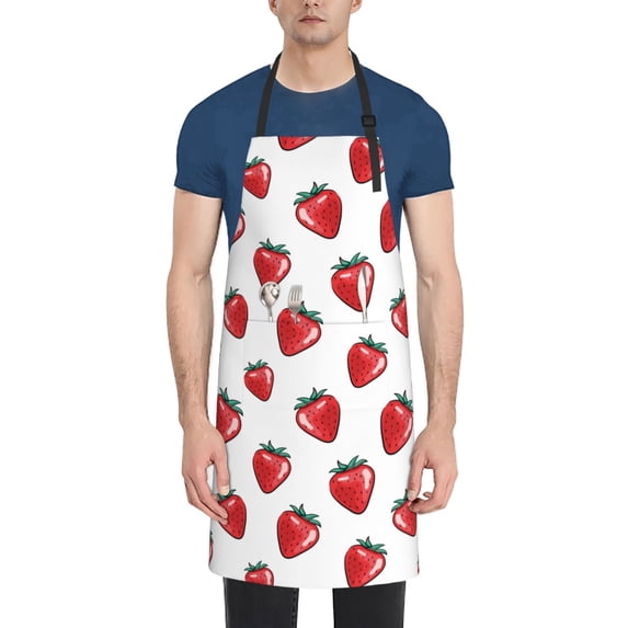 Uemuo Hand Drawn Strawberry Pattern Waterproof Apron Adjustable Dishwasher Apron- Apron for Women Men Heavy Duty Work Apron for Dishwashing Chemical Lab