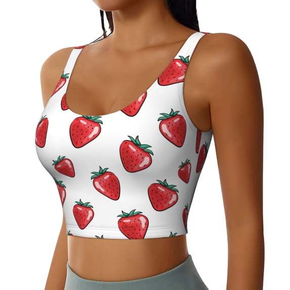 Uemuo Hand Drawn Strawberry Pattern Women's Sports Bra - High Impact Support, Breathable, and Comfortable Athletic Bra for Running, Yoga, and Workouts