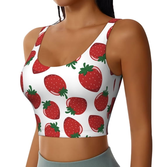 Uemuo Hand Drawn Strawberry Pattern Women's Sports Bra - High Impact Support, Breathable, and Comfortable Athletic Bra for Running, Yoga, and Workouts