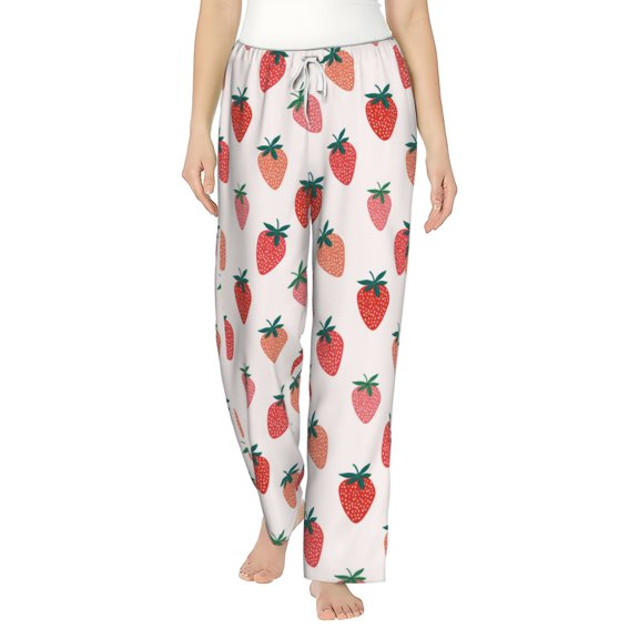 Uemuo Hand Drawn Strawberry Pattern Women's Wide Leg Palazzo Lounge Pants with Pockets Light Weight Loose Comfy Casual Pajama Pants-Small