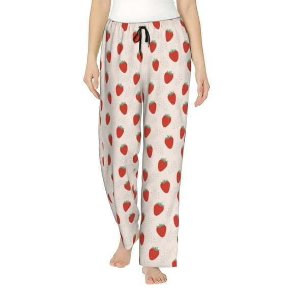 Uemuo Hand Drawn Strawberry Pattern Women's Wide Leg Palazzo Lounge Pants with Pockets Light Weight Loose Comfy Casual Pajama Pants-X-Large
