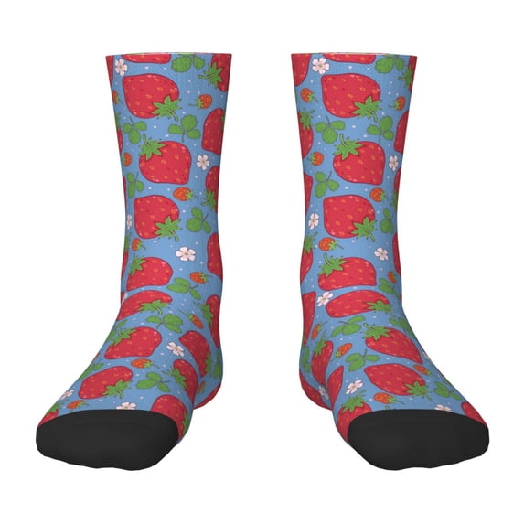 Uemuo Hand Drawn Strawberry Printed Kids Boys Socks Seamless Crew Socks Crazy Funny Athletic Sport Socks for Children