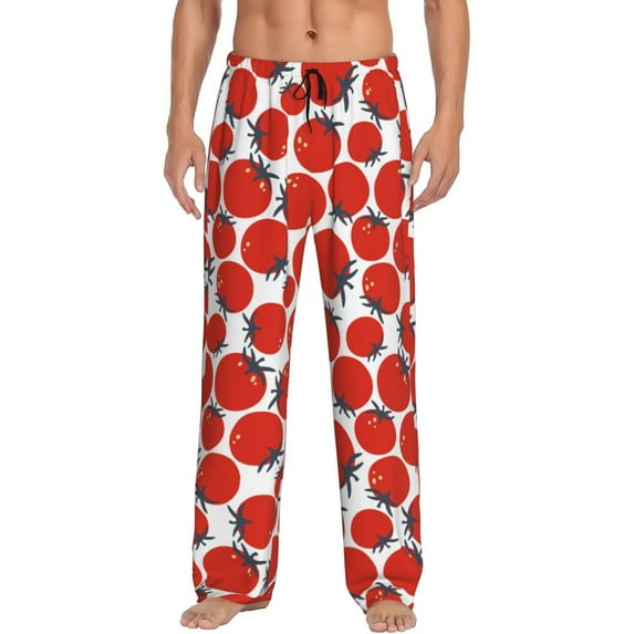 Uemuo Hand Drawn Tomatoes Pattern Men's Wide Leg Palazzo Lounge Pants with Pockets Light Weight Loose Comfy Casual Pajama Pants-