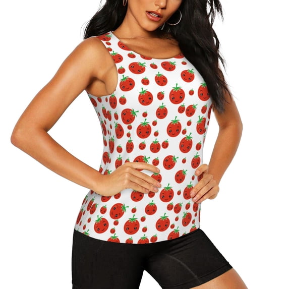 Uemuo Hand Drawn Tomatoes Pattern Workout Tank Tops for Women Breathable Moisture-wicking tank top Sleeveless Running Loose Fit Yoga Tops Active Shirts Sports Gym Exercise