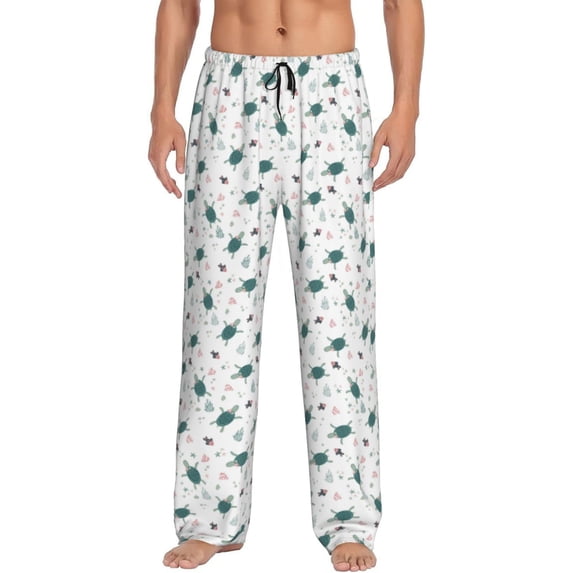 Uemuo Hand Drawn Turtle Pattern Men's Wide Leg Palazzo Lounge Pants with Pockets Light Weight Loose Comfy Casual Pajama Pants-Large