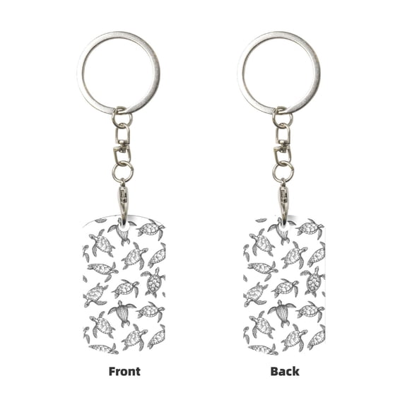 Uemuo Hand Drawn Turtle Pattern Rectangular Metal Keychain - Durable, Stylish, and Personalized Key Ring for Men and Women,Engraved Keychain,Gift Slim Sturdy Keychain