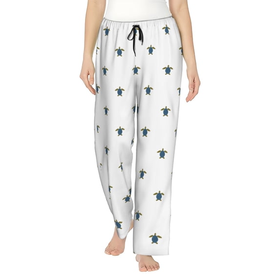 Uemuo Hand Drawn Turtle Pattern Women's Wide Leg Palazzo Lounge Pants with Pockets Light Weight Loose Comfy Casual Pajama Pants-
