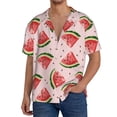 thumbnail image 1 of Uemuo Hand Drawn Watermelon Pattern Cotton Linen Short Sleeve Shirts,Casual Lightweight Button Down Shirts,Vacation Beach Summer Tops-Small, 1 of 7
