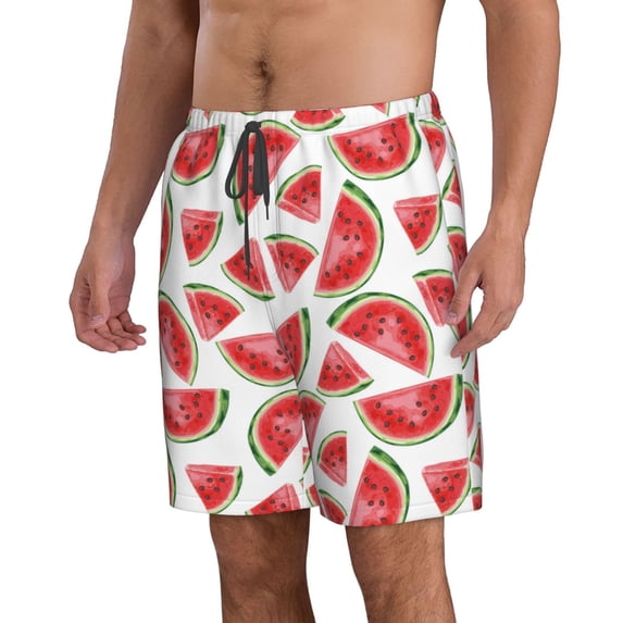 Uemuo Hand Drawn Watermelon Pattern Men's Swim Trunks Hawaiian Beach Bathing Suit Swimsuits Beach Quick-Dry Shorts with Pockets-3X-Large