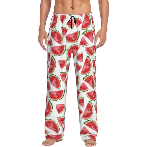 Uemuo Hand Drawn Watermelon Pattern Men's Wide Leg Palazzo Lounge Pants with Pockets Light Weight Loose Comfy Casual Pajama Pants-XX-Large