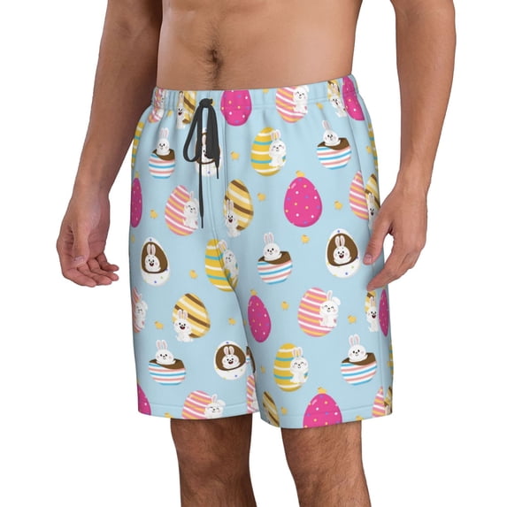 Uemuo Happy Easter Pattern Men's Swim Trunks Hawaiian Beach Bathing Suit Swimsuits Beach Quick-Dry Shorts with Pockets-3X-Large