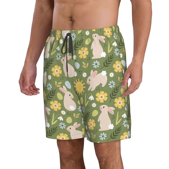 Uemuo Happy Easter Pattern Men's Swim Trunks Hawaiian Beach Bathing Suit Swimsuits Beach Quick-Dry Shorts with Pockets-XX-Large