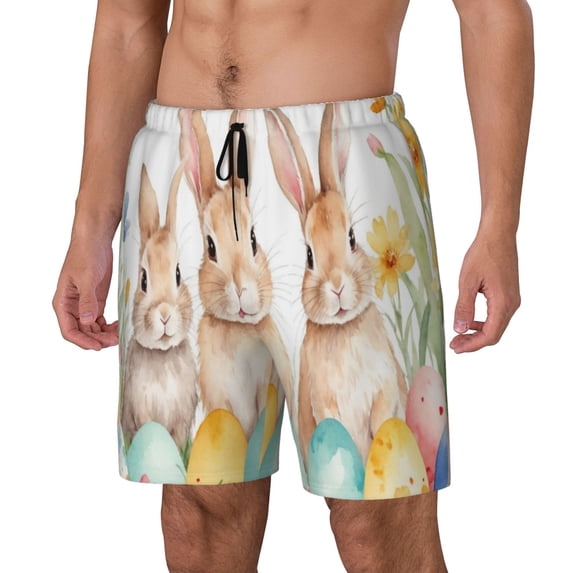 Uemuo Happy Easter Pattern Mens Swim Trunks Quick Dry Board Shorts with Mesh Lining, Stretch Beach Shorts Quick Dry No-Chafing Board Shorts-Large