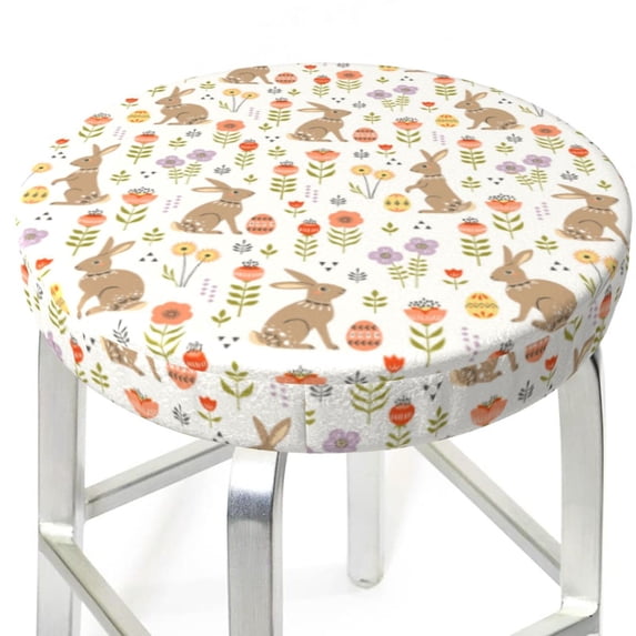 Uemuo Happy Easter Pattern Round Bar Stool Seat Covers Washable Stool Cushion Slipcover Elastic Bar Chair Covers-12 inch