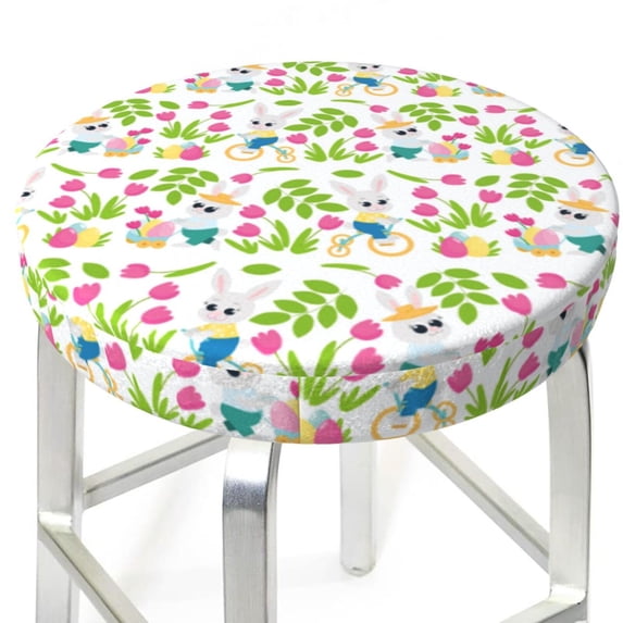 Uemuo Happy Easter Pattern Round Bar Stool Seat Covers Washable Stool Cushion Slipcover Elastic Bar Chair Covers-14 inch