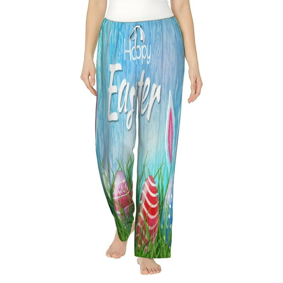 Uemuo Happy Easter Pattern Women's Wide Leg Palazzo Lounge Pants with Pockets Light Weight Loose Comfy Casual Pajama Pants-XX-Large