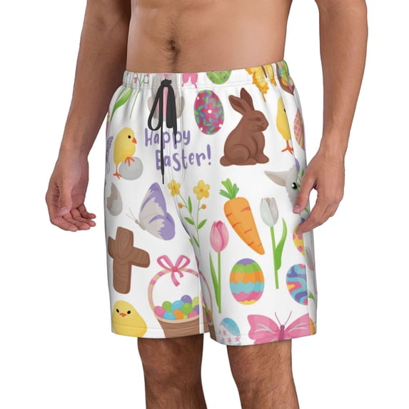 Uemuo Happy Easter1 Pattern Men's Swim Trunks Hawaiian Beach Bathing Suit Swimsuits Beach Quick-Dry Shorts with Pockets-Small