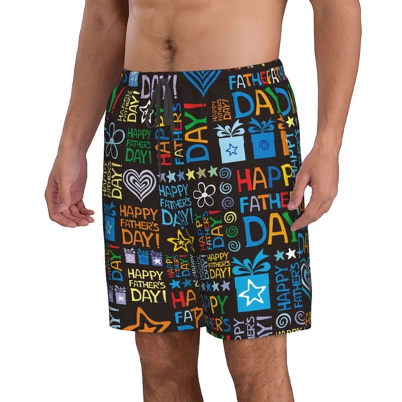 Uemuo Happy Father Day Pattern Men's Swim Trunks Hawaiian Beach Bathing Suit Swimsuits Beach Quick-Dry Shorts with Pockets-