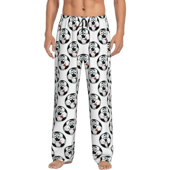 Uemuo Happy Football Pattern Men's Wide Leg Palazzo Lounge Pants with Pockets Light Weight Loose Comfy Casual Pajama Pants-Small