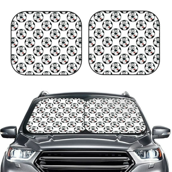 Uemuo Happy Football Printed 2 PCS Car Windshield Sun Shade, Auto Sun Heat and UV Rays Blocker, Foldable Automotive Front Window Sunshade Protector
