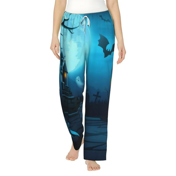 Uemuo Happy Halloween-1 Pattern Women's Wide Leg Palazzo Lounge Pants with Pockets Light Weight Loose Comfy Casual Pajama Pants-Medium
