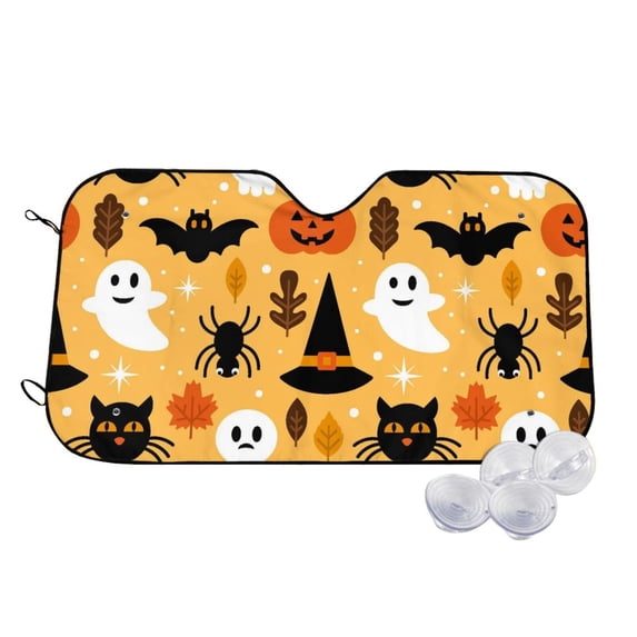 Uemuo Happy Halloween Pattern Accordion Car Windshield Sun Shade, Foldable Reflective Sun Visor for Car, Reflector Windshield Sunshade-Small