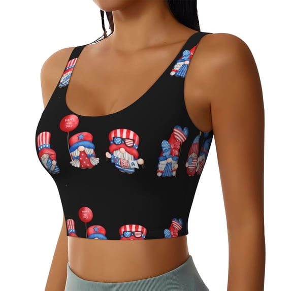 Uemuo Happy Independence Day Gnome Pattern Women's Sports Bra - High Impact Support, Breathable, and Comfortable Athletic Bra for Running, Yoga, and Workouts