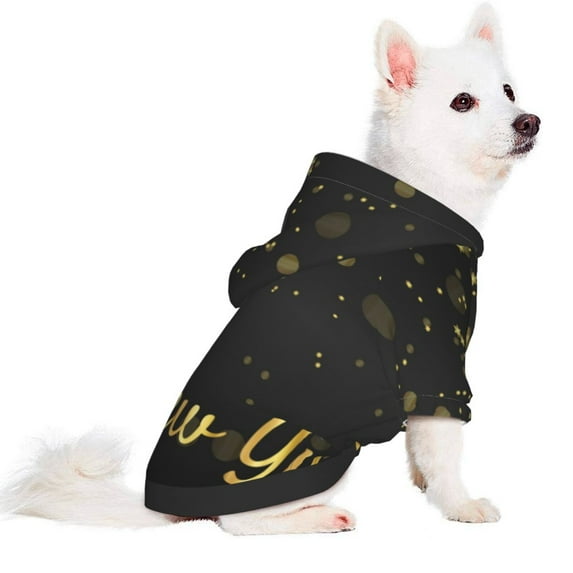 Uemuo Happy New Year for Winter Dog Hoodie Sweatshirts with Pockets Warm Dog Clothes for Small Dogs Chihuahua-Large