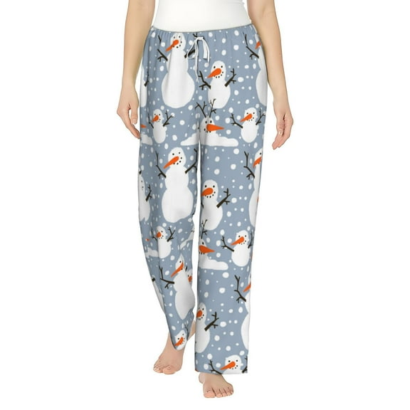 Uemuo Happy Snowmen Snowfall Pattern Women's Wide Leg Palazzo Lounge Pants with Pockets Light Weight Loose Comfy Casual Pajama Pants-Medium