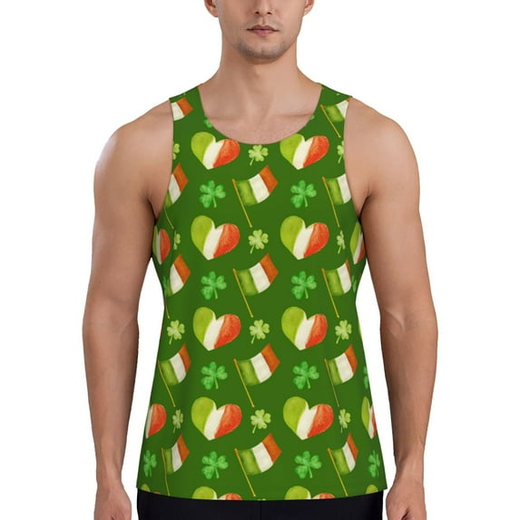 Uemuo Happy St. Patrick's Day Pattern Men's Muscle Shirts Sleeveless Dry Fit Gym Workout Tank Top Lightweight Sports Tank Top Beach Tank Top, Loose-fit Sleeveless Shirt-Small