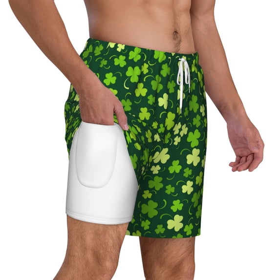 Uemuo Happy St. Patrick's day Pattern Mens Swim Trunks Quick Dry Board Shorts with Mesh Lining, Stretch Beach Shorts Quick Dry No-Chafing Board Shorts-Medium