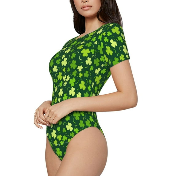 Uemuo Happy St. Patrick's day Pattern Women's One Piece Short Sleeve Swimsuit Rash Guard Surfing Modest Quick-drying Swimsuit Beach Essentials-Medium