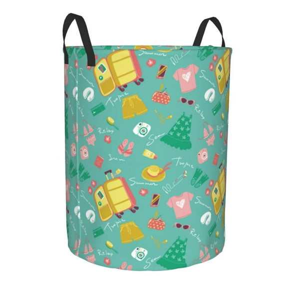 Uemuo Happy Summer Pattern Circular Laundry Hamper Basket with handles,Collapsible laundry basket,Large capacity laundry hamper,Laundry Organizer-Medium