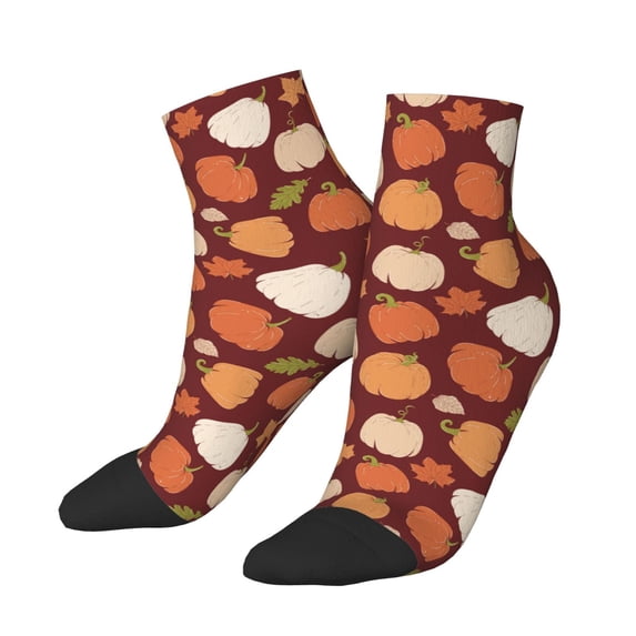 Uemuo Happy Thanksgiving Day Printed Crew Socks, Moisture-Wicking Socks, Athletic Socks for Men Breathable Cushion Socks Casual Sport Socks for Running Traveling