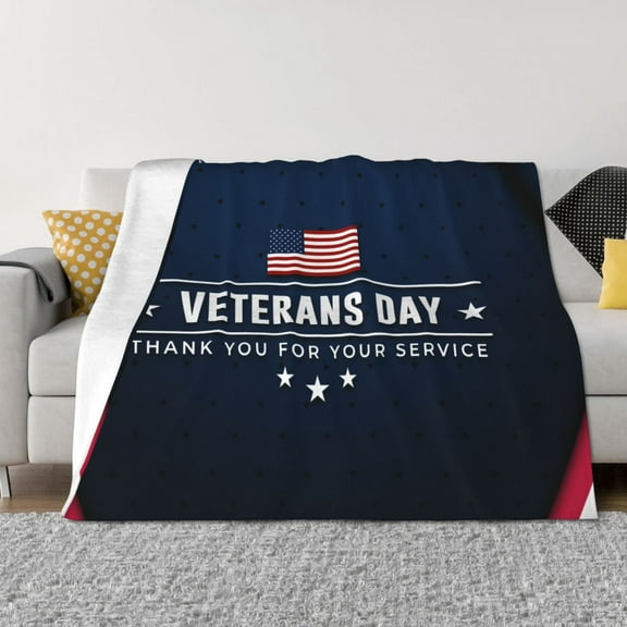 Uemuo Happy Veterans Day Printed Throw Blanket for Couch, Fluffy Fuzzy Blankets for Bed, Sofa, Cozy Flannel Faux Fur Blanket-