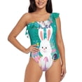 thumbnail image 1 of Uemuo Happy easter Print Women's One Piece Swimsuit Asymmetrical Neck Bathing Suit One Shoulder Side Cutout Ruffle Swimwear-X-Large, 1 of 6