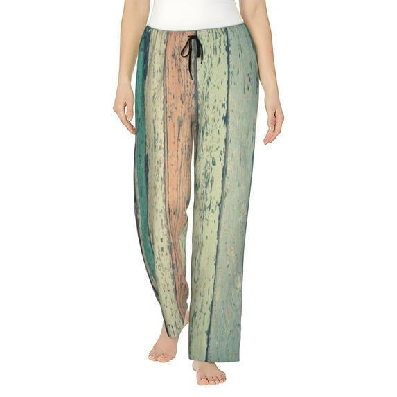 Uemuo Hardwood Pattern Women's Wide Leg Palazzo Lounge Pants with Pockets Light Weight Loose Comfy Casual Pajama Pants-Large