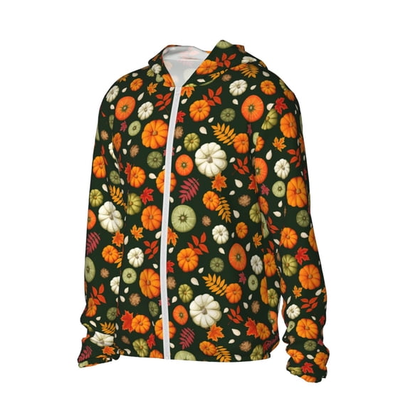 Uemuo Harvest Pumpkins Pattern Women's Full Zip UPF 50+ Sun Protection Hoodie Jacket Long Sleeve Sun Shirt Hiking Outdoor Performance with Pockets-Small