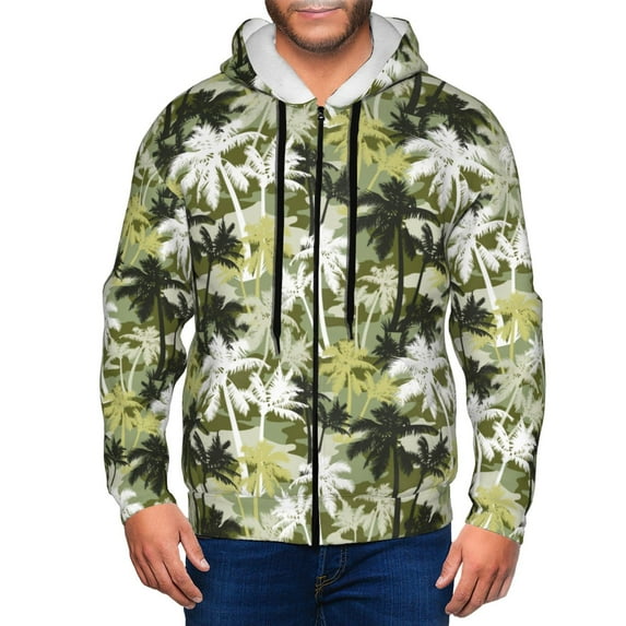 Uemuo Hawaii Palms for Men's Fashion Full-zip Hoodies & Sweatshirts with Kangaroo Pocket, Zip-up Hooded Sweatshirt, Moisture Wicking & Breathable-Small