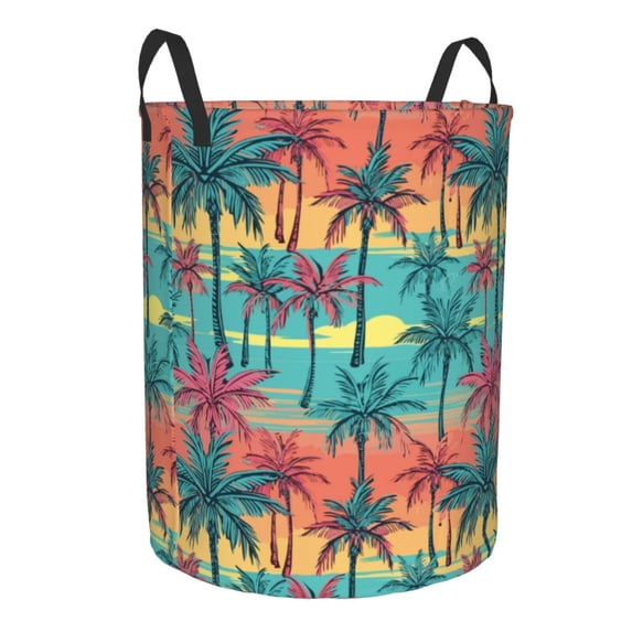 Uemuo Hawaii Palms Pattern Circular Laundry Hamper Basket with handles,Collapsible laundry basket,Large capacity laundry hamper,Laundry Organizer-