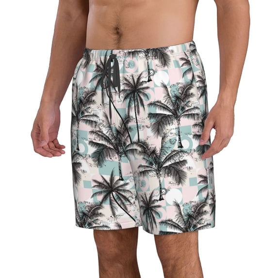 Uemuo Hawaii Palms Pattern Men's Swim Trunks Hawaiian Beach Bathing Suit Swimsuits Beach Quick-Dry Shorts with Pockets-