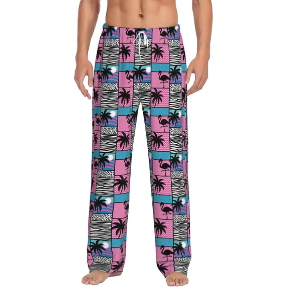 Uemuo Hawaii Palms Pattern Men's Wide Leg Palazzo Lounge Pants with Pockets Light Weight Loose Comfy Casual Pajama Pants-Medium