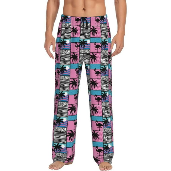Uemuo Hawaii Palms Pattern Men's Wide Leg Palazzo Lounge Pants with Pockets Light Weight Loose Comfy Casual Pajama Pants-