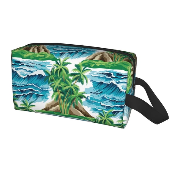Uemuo Hawaii Palms Pattern Portable Toiletry Bags with Handle, Waterproof travel Make up Bags for Women, Large Capacity Travel Cosmetic Bags